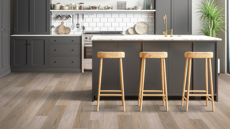 waterproof luxury vinyl plank flooring in a modern kitchen